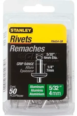 Stanley PAA54-5B Aluminum Rivets 5/32" x 1/4", 50 Pack - Pkg Qty 5 Hassle-Free Returns