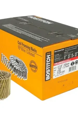 Bostitch 3-1/4" x .120 Smooth Shank 15 Degree Coil Framing Nails, 2700/Qty Professional Grade