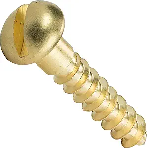 6 X 7/8" Wood Screws Slotted Drive Round Head Brass (200 / Pkg.) Price Cut