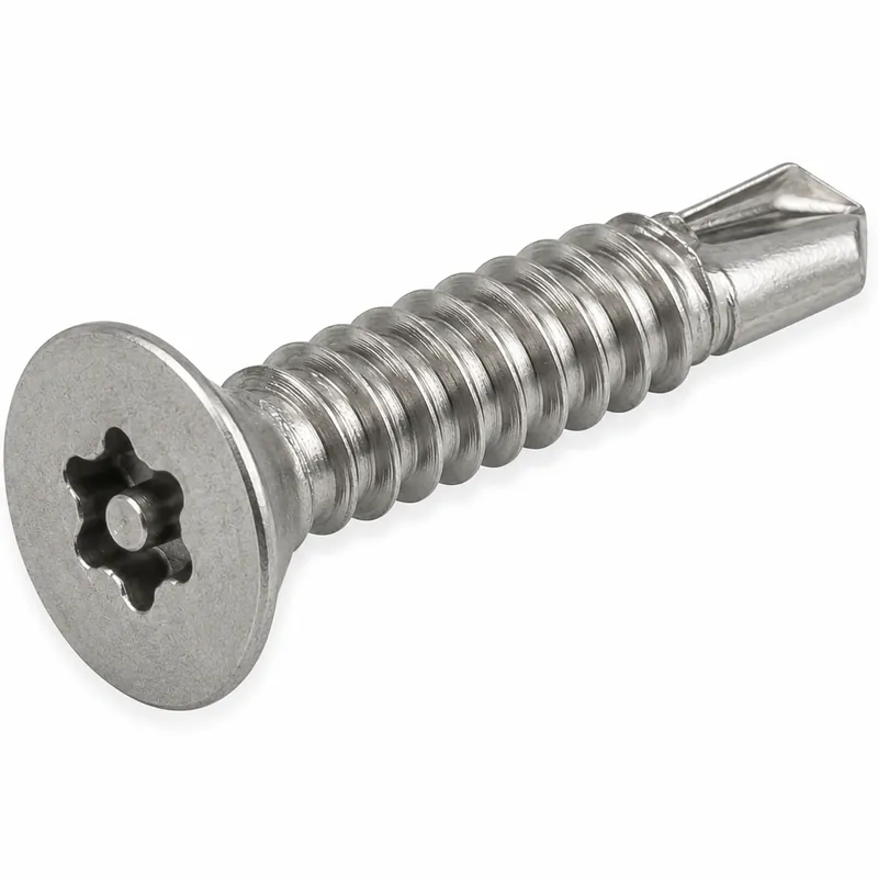 12-14 X 1-1/4" Tamper Resistant Self-Drilling Screws Flat Head Pin-In Six Lobe Drive 410 Stainless Steel (100 / Pkg.) Super Sale