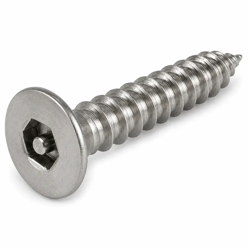 8 X 3/4" Tamper Resistant Sheet Metal Screws Flat Head Pin-In Hex Socket Drive 18/8 Stainless Steel (100 / Pkg.) Order Now
