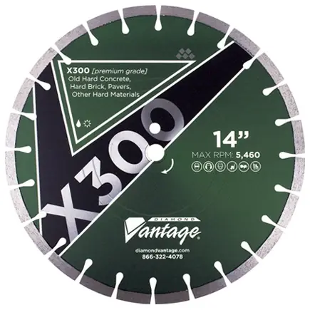 Flash Sale Diamond Vantage 1412BX3-1 14" x 0.125" Diamond Blade for Hard Concrete/Reinforced Concrete/Hard Paver Brick/Concrete Pipe/Terrazzo X300 - HARD Materials