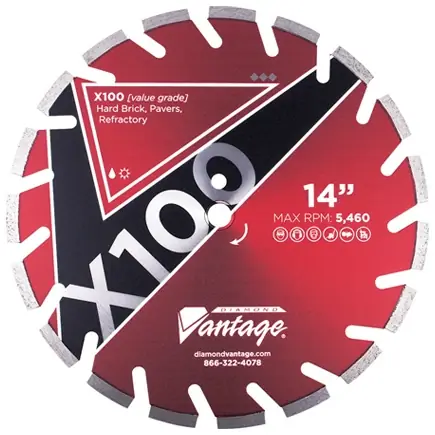Diamond Vantage 1612EX1-1E 16" x 0.125" Diamond Blade for Hard Material X100 - REFRACTORY Factory Price