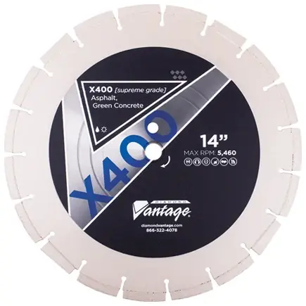Popular Diamond Vantage 1437EX4-4 14" x 0.375" x 1" Diamond Blade for Asphalt/Green Concrete X400 - ASPHALT 10mm Segments
