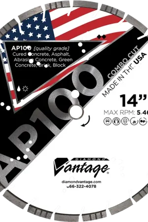 Top Rated Diamond Vantage 1212ELY2-AP 12" x 0.125" Diamond Blade for Asphalt/Reinforced Concrete/Brick/Block/Cured Concrete AP100 COMBO CUT - ALL PURPOSE