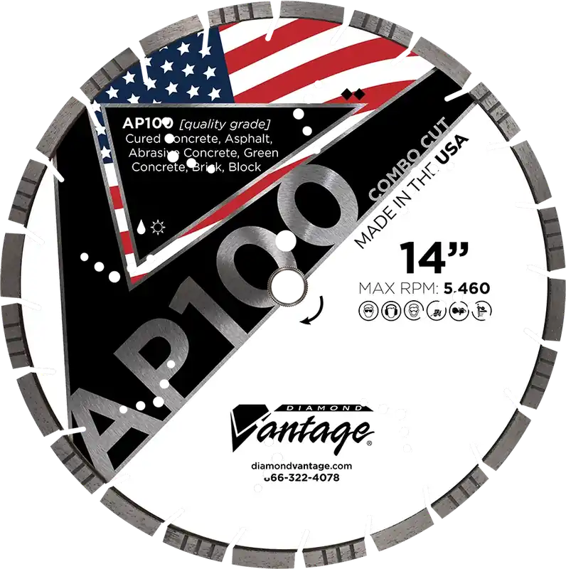 Top Rated Diamond Vantage 1212ELY2-AP 12" x 0.125" Diamond Blade for Asphalt/Reinforced Concrete/Brick/Block/Cured Concrete AP100 COMBO CUT - ALL PURPOSE