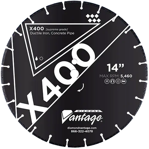 Don't Miss Out Diamond Vantage 1412BEDDIX4-4 14" x 0.125" Diamond Blade for Ductile Iron/Concrete Water Mains X400 - DUCTILE IRON