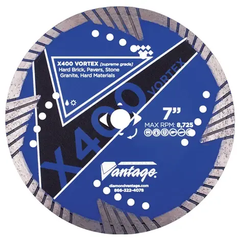 Top Rated Diamond Vantage 4508CDZBX4-1 4.5" x 0.080" Diamond Blade for Granite/Marble/Hard Brick/Hard Pavers X400 VORTEX