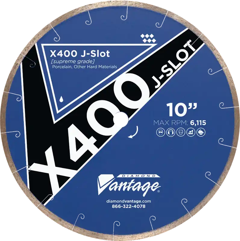 Top Pick Diamond Vantage 1005APWX4J 10" x 0.050" x 5/8" Diamond Blade for Porcelain Tile X400 J-SLOT PORCELAIN