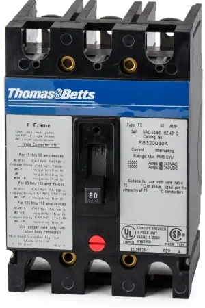 Place Order ABB / Thomas & Betts FS320080A - 80A 3 Pole Molded Case Circuit Breaker