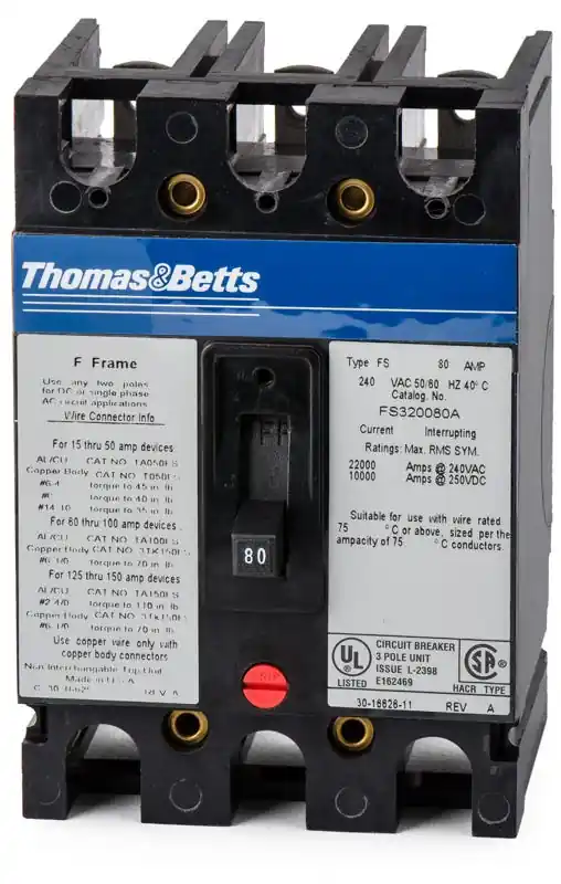 Place Order ABB / Thomas & Betts FS320080A - 80A 3 Pole Molded Case Circuit Breaker