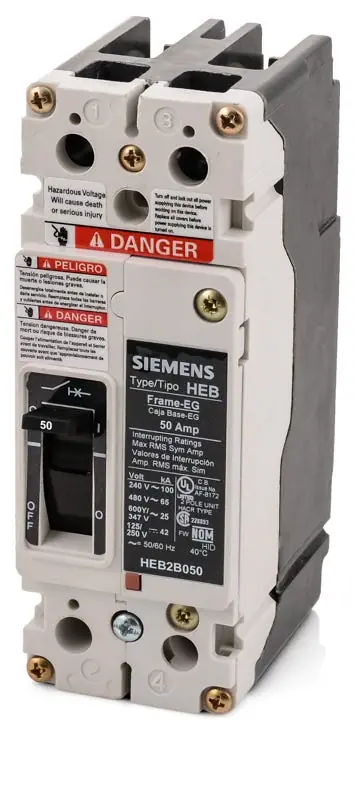 Siemens HEB2B050B - 50A 2 Pole Molded Case Circuit Breaker Price Cut