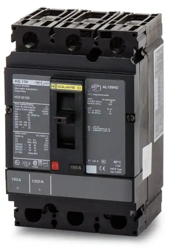 Authentic Square D HGF36100 - 100A 3 Pole Molded Case Circuit Breaker