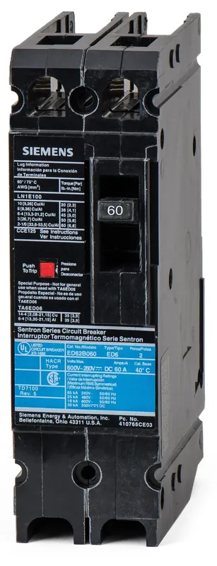 Siemens ED62B060 - 60A 2 Pole Molded Case Circuit Breaker New Release