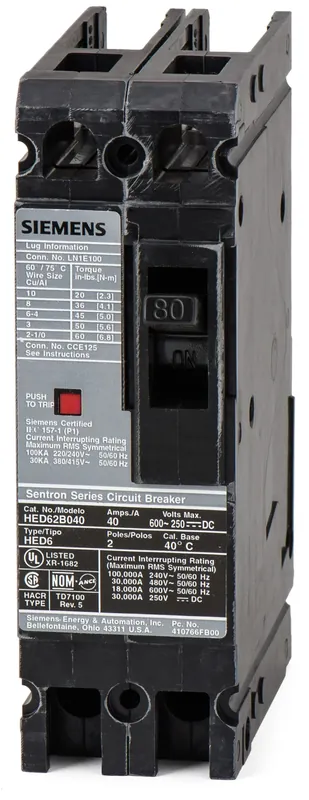Siemens HHED62B080 - 80A 2 Pole Molded Case Circuit Breaker Flash Sale