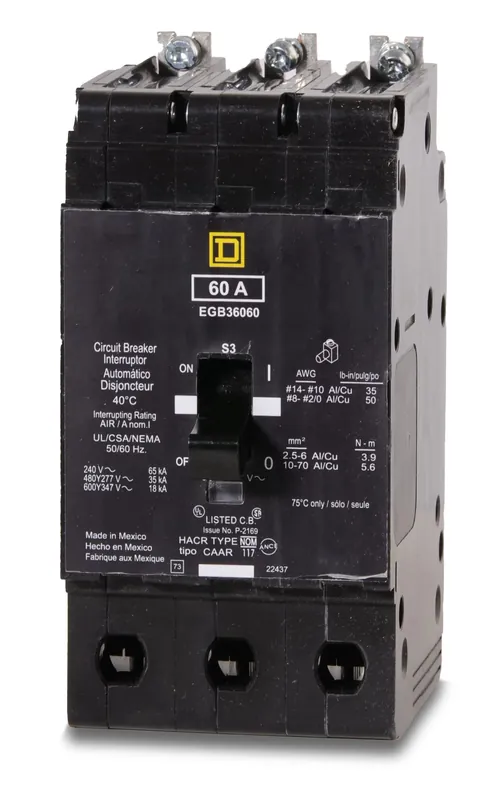 Square D EGB36060 - 60A 3 Pole Molded Case Circuit Breaker Free Returns
