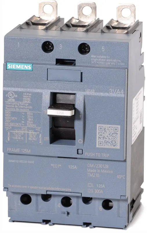 Brand New Siemens 3VA4112-5ED34-0AA0 - 125A 3 Pole Molded Case Circuit Breaker
