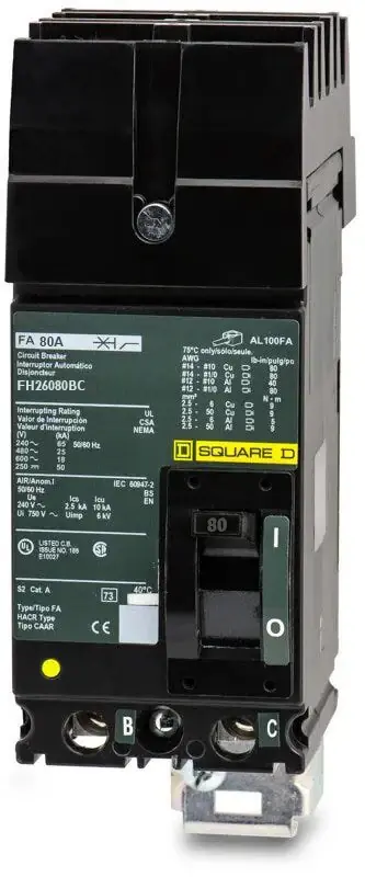Trending Square D FH26080BC - 80A 2 Pole Molded Case Circuit Breaker
