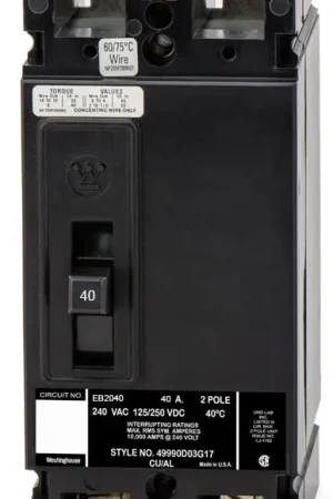 Clearance Eaton / Westinghouse EB2040 - 40A 2 Pole Molded Case Circuit Breaker