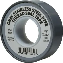 Clearance Midland Metal 982137 Stainless Steel Thread Seal Tape, 4 mil Thick, 3/4 in W, 260 in L, Gray, PTFE