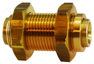 Latest Midland Metal 820400 Bulkhead Union, 1/4 in Push-In x 1/4 in Push-In, Brass