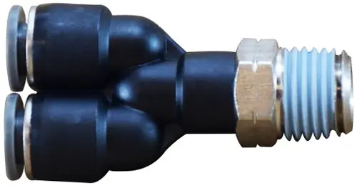 Midland Metal 20193C Swivel Composite Wye Connector, 3/8 in Push-In x 3/8 in Push-In x 1/2 in MIP, Composite Fan Favorite