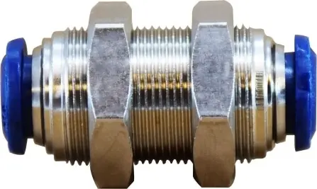 Best Choice Midland Metal 20124N Bulkhead Union, 1/8 in Push-In x 1/8 in Push-In, Brass, Nickel-Plated