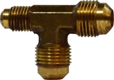 Midland Metal 10174 Reducing Tee, 3/8 in SAE 45 deg Male Flared x 3/8 in SAE 45 deg Male Flared x 1/4 in, Brass Flash Sale