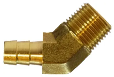 Midland Metal 32109 45 deg Barstock Elbow, 1/4 in Hose Barbed x 1/4 in MIP, Brass Seasonal Sale