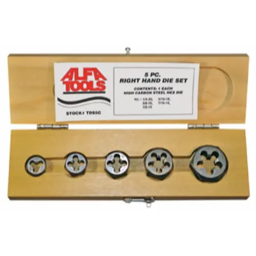 Last Chance Alfa Tools TDS5LF 5 pc Carbon Steel Left Hand Die Set Nf 1/4-1/2