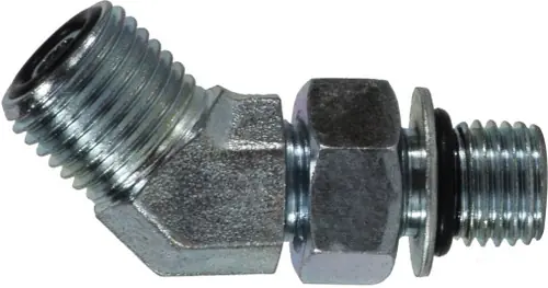 While Supplies Last Midland Metal SS6802-04-04 45 deg Elbow, 1/4 in 37 deg JIC Male Flared x 1/4 in Male ORB, Stainless Steel