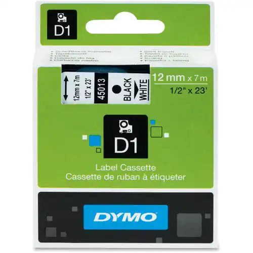 Dymo 45013 Dymo D1 0.5"X23‘ 12 mm x7Mblk/Wht Lable Tape (5 EA) Express Delivery