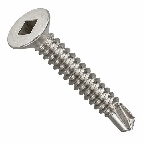 12-14 x 1" Self-Drilling Screws, Square Drive Flat Head, 3 Point BSD, 410 Stainless Steel, Full Thread, Hardened, Qty 500 Next Day Delivery