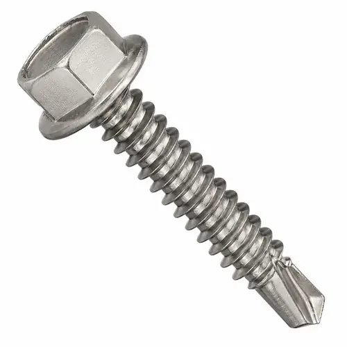 High Quality 8-18 x 3/4" Self-Drilling Screws, Unslotted Indent Hex Washer Head HWH, 2 Point BSD, 410 Stainless Steel, Full Thread, Hardened, Qty 1000