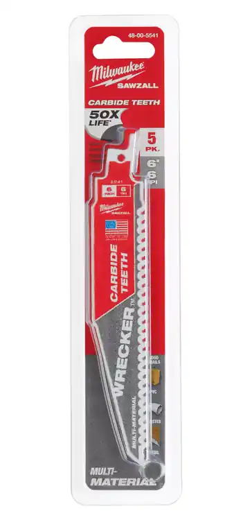 Price Drop Milwaukee Tool 48-00-5541 6" 6 TPI WRECKER with Carbide Teeth SAWZALL Blade for Multi-Material (5 PK)