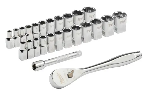 Clearance Milwaukee Tool 48-22-9044 25pc 1/4" Drive Metric & SAE Ratchet and Socket Set with FOUR FLAT SIDES