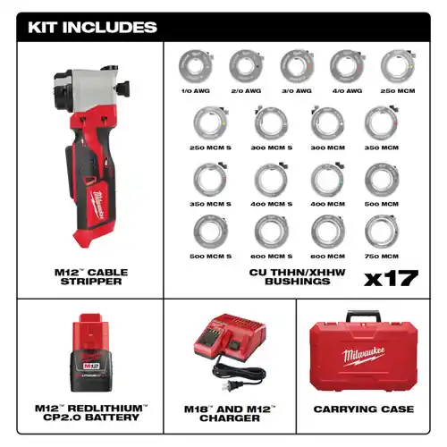 Instant Buy Milwaukee Tool 2435CU-21S M12 Cable Stripper Kit with 17 Cu THHN / XHHW Bushings