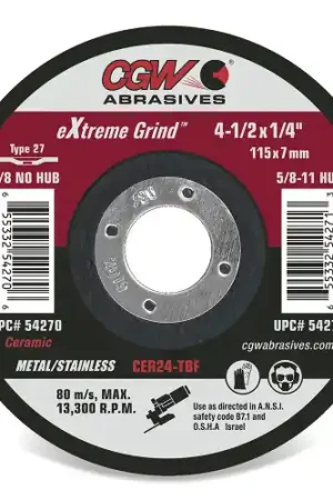 CGW Abrasives 54272 5 x 1/4 x 7/8 T27 Cer24-T-Bf Resin Grind Whls, 25 Pack Factory Price