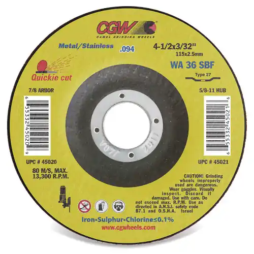 CGW Abrasives 45024 6 x 3/32 x 7/8 T27 Wa36Sbf Resin Cut Whls Thin, 25 Pack Certified