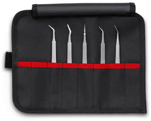 Luxury Knipex 92 00 03 5 Pc Stainless Steel Tweezers Set in Tool Roll, SMD