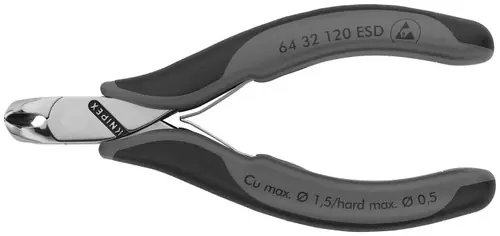 Knipex 64 32 120 ESD Electronics End Cutting Nippers-ESD Handles, 4 3/4" Nominal Length Flash Sale