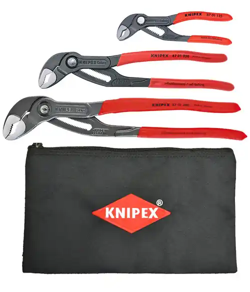 Knipex 3 Pc Cobra Set w/ Keeper Pouch (87 01 125, 87 01 250, 87 01 300, 9K 00 90 12 US) 9K0080122US Latest