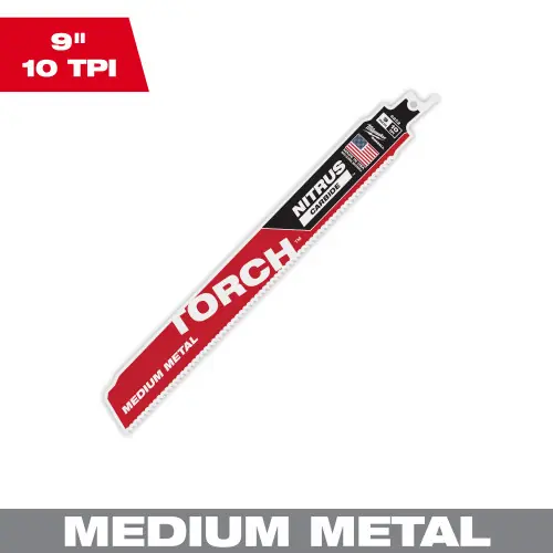Milwaukee Tool 48-00-6252 9" 10 TPI TORCH with NITRUS Carbide Teeth SAWZALL Blade for Conduit and Strut (1 PK), 5 Pack Buy Today