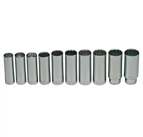 Luxury 10 pc 12 Point Deep (Wrt) 1/2" Drive Metric USA 1/2" Drive Deep Metric Socket Set, Qty 1