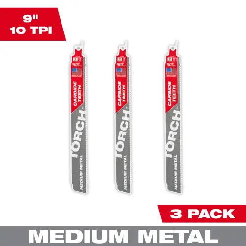 Same Day Shipping Milwaukee Tool 48-00-5352 9" 10 TPI TORCH with Carbide Teeth SAWZALL Blade for Conduit and Strut (3 PK)