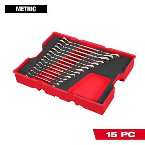 Factory Price Milwaukee Tool 48-22-0156 15pc. Metric Ratcheting Combination Wrench Set with Tray for PACKOUT Drawers