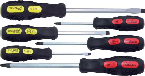 Ko-ken 166PS/6 Phillips and Flat Head Blade Through Type Screwdriver Set, PH1-2-3/SL5-6-8 - 6 pieces Deal
