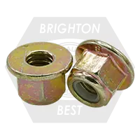 Certified M10-1.50 Nylon Flange Lock Nuts, Non-Serrated, Metric Class 8, Zinc-Yellow Cr+6, Coarse (UNC), DIN 6926, Qty 1000
