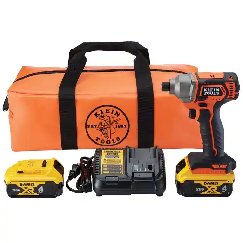 While Supplies Last Klein Tools BAT20CD1 Battery-Operated Compact Impact Driver, 1/4-Inch Hex Drive, Full Kit