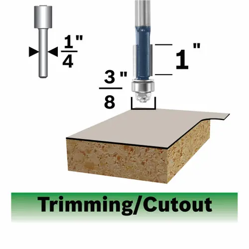 Fast Shipping Bosch 85268MC 3/8 In. x 1 In. Carbide-Tipped Double-Flute Flush Trim Router Bit